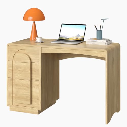Bestier 47 inch Wood Home Office Desk with 3 Drawers, Modern Executive Desk with Storage, Arched Computer Desk for Writing Study Bedroom, Natural Oak - color: Oak