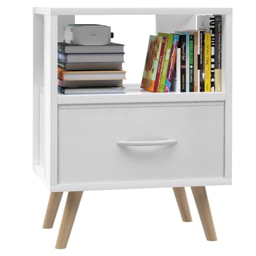 Huhote Kids Nightstand, 2-Tier Night Stand with Drawer, Modern Side Table for Bedroom, Study Room, Small Spaces, White - color: White, size: 2-Tier with Drawer