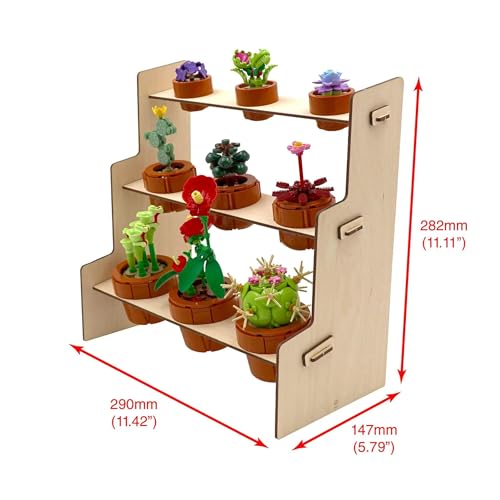 Wood Plant Shelf Compatible with LEGO Icons 10329 Tiny Plants – Greenhouse-Style 3-Tier Baltic Birch Display – Set Not Included