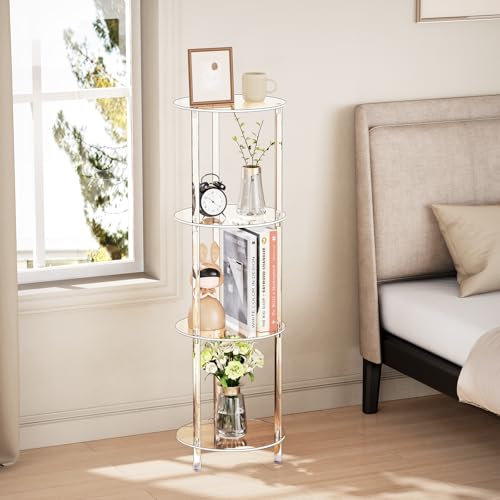 Clear Round Acrylic Side Table for Small Spaces, 11.81" L x 11.81" W x 38.7" H, 4 Tier Small Modern Drink End Table Nightstand, Minimalist Bedside Table for Living Room, Bedroom, Bathroom - size: 4 Tier 1-Pack (38.7"H)