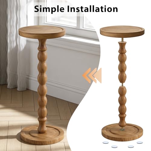 Small Round Side Table for Small Spaces | Wood Pedestal Drink Table & Narrow End Table for Living Room Couch, Modern Bedside Nightstand for Bedroom & Nursery (Walnut) - color: Walnut