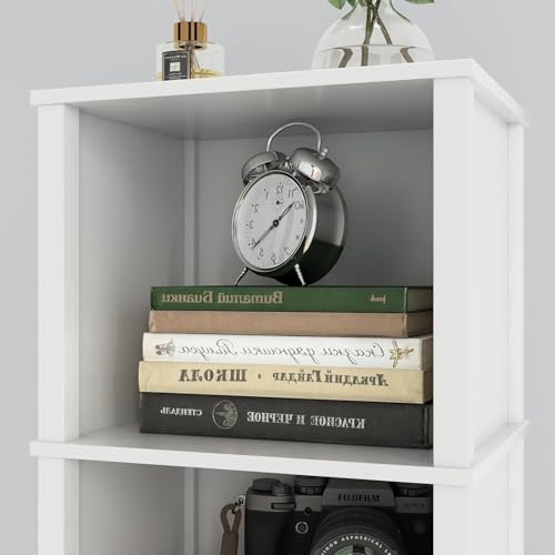4-Tier Narrow Bookshelf for Small Spaces, Modern 4 Cube Bookcase, 14.2 x 11.2 x 52 Inches, Skinny Storage Shelving Unit, Open Display Rack for Bedroom, Living Room, Home Office,Corner (White)