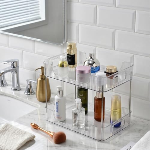 2 Tier Bathroom Counter Organizer, Bathroom Counter Shelf, Vanity Organizer Countertop, Skin Care Organizer, Makeup Perfume Organizer for Bathroom Tray, Cosmetic, Dresser, Kitchen - size: 2 pack