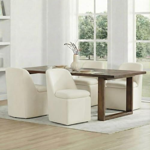 KISLOT Upholstered Dining Chairs Set of 2 with Casters, Modern Side Armless Deskchair with Washable Slipcover & Sturdy Metal Frame for Diningroom Bedroom Livingroom Reading Room, Beige Fabric - color: B Beige Fabric (Metal Frame), size: Set of 2