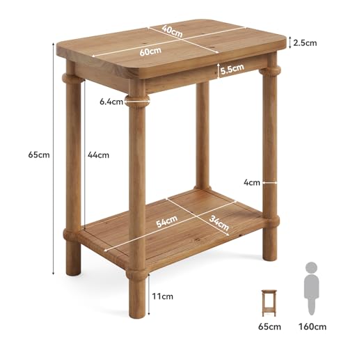 LITTLE TREE Solid Wood End Table, 25.6 H Narrow Side Table w/2-Tier Shelves, Narrow End Table with Round Edges, Small Wood Side Tables for Living Room Bedroom Bathroom Entryway(15.75" D x 23.62" W)