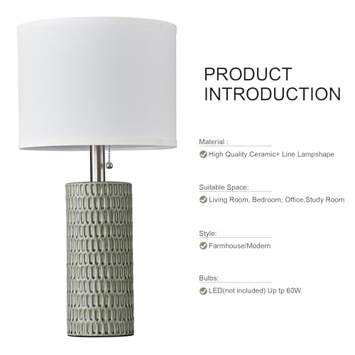 Reaketon Table Lamps for Living Room Set of 2, Ceramic Table Lamps for Bedroom, 20" Modern Lamps for Night Stands, Green - color: Green