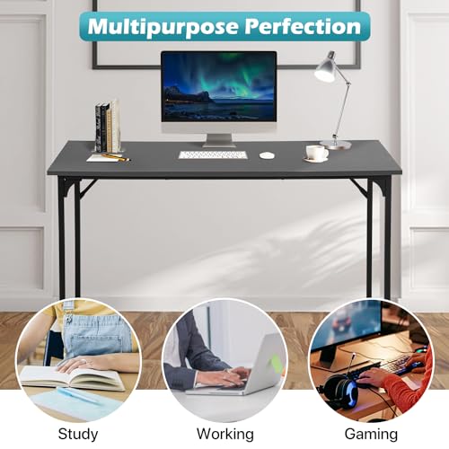 Dkelincs 40 Inch Small Computer Desk Home Office Desk Writing Desk Modern Simple Style Study Work Table with Metal Frame, Easy Assembly, Adjustable Feet, Water-Resistant, Scratchproof Surface, Black - color: Black, size: 40 Inch