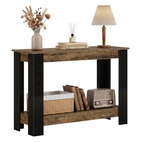 Tribesigns 41" Console Table for Entryway, Narrow Sofa Table Behind Couch | 2-Tier Modern Farmhouse Accent Furniture for Hallway, Living Room, Industrial Black & Rustic Brown
