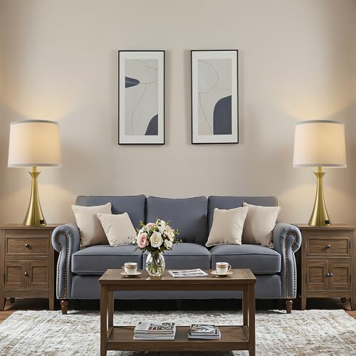 Touch Lamp for Living Room Bedroom, 21" Table Lamps Set of 2 with USB C+A Ports and White Lamp Shades, 3 Way Dimmable Gold Touch Bedside Lamps for Nightstand, 2 LED Bulbs Included - color: Gold & White Shade