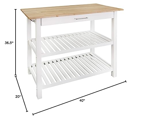 Casual Home Kitchen Island with Solid American Hardwood Top, Natural/White, 40" W (373-91) - color: Natural&white