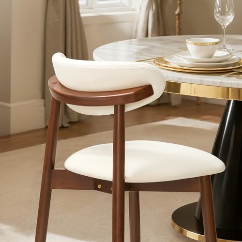 CHUN YI Dining Chairs Set of 2, Upholstered Solid Wood Dining Room Chairs, Mid Century Modern Fabric Kitchen Side Chairs with Ergonomic Curved Back, Beige - color: Beige, size: Set of 2