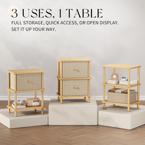 Apicizon Nightstand with 2 Drawers, Boho Side Table with Storage, Natural | Small End Table with Solid Wood Legs, for Small Spaces, Bedroom, Living Room, Entryway, Easy Assembly - color: Natural