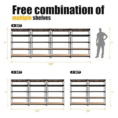 PrimeZone 47" W x 23.6" D x 71" H Large Heavy Duty Storage Shelves - 5 Tier Adjustable Garage Storage Shelving, Metal Storage Utility Rack Shelf Unit for Warehouse Pantry Closet Kitchen, Black - size: 47"W x 23.6"D x 71"H