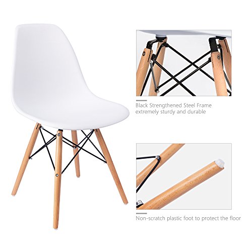 Furmax Modern Style Dining Chair Mid Century Modern DSW Chair, Shell Lounge Plastic Chair for Kitchen, Dining, Bedroom, Living Room Side Chairs Set of 4(White)