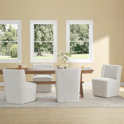 KISLOT Upholstered Dining Chairs Set of 4 with Casters, Wingback Modern Side Armless Deskchair with Rollers for Diningroom Bedroom Livingroom Reading Room, Linen Fabric - color: A Linen Fabric, size: Set of 4