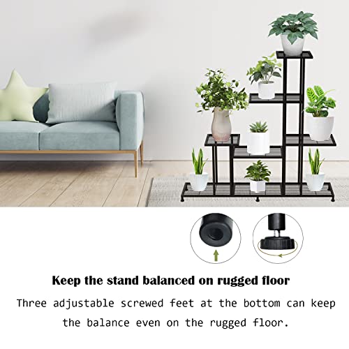 Twhep Heavy Duty Metal Plant Stand, 5 Tiers Multifunctional Plant Stand for Indoor Outdoor, for Tall Large Rack for Living Room Garden Balcony, Black