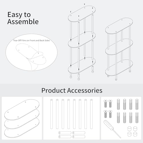 Clear Acrylic Narrow Side Table for Small Spaces, 15.75" L x 7.87" W x 26.7" H, 3 Tier Oval Slim End Table Nightstand, Small Minimalist Skinny Bedside Table for Bedroom, Bathroom, Living Room - size: 3 Tier 1-Pack 26.7"H