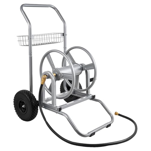 VEVOR Hose Reel Cart, 200/300ft High-Pressure Garden Hose Cart, Hoses Reel Carts with Two Wheels, Handle & Heavy-Duty Mesh Storage Basket, Dual-Purpose Portable Hoses Reels for Garden, Car, Pet - style: 2 in 1 - 200 ft