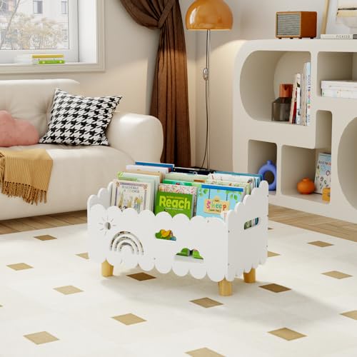 Wood Kids Bookshelf, Montessori Bookshelf, With 2 Adjustable Dividers, Suitable Kids Rooms, Nursery & Classroom, Kids Bookshelf And Toy Storage, Toddler Book Rack, Nursery Book Shelves, (White) big - color: Big White(stationary)