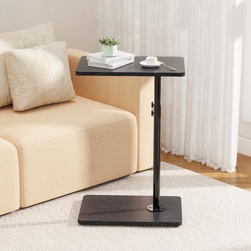 TV Tray Table, Adjustable C Shaped Side Table for Couch, 360°Swivel Couch Side Table C Table That Slide Under Couch Desk for Small Space Sofa Bed Snack Living Room Bedroom (Black) - color: Black