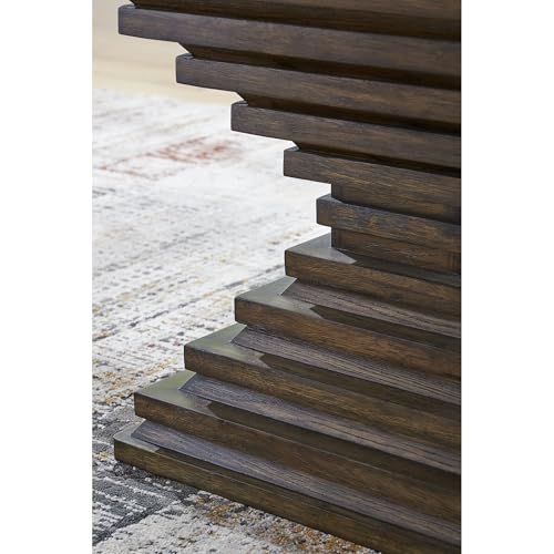 Signature Design by Ashley Hannodream End Table, No Assembly Required, Contemporary Pedestal Wood Accent Table for Living Room Sofa, Warm Brown, 22" W - color: Warm Brown