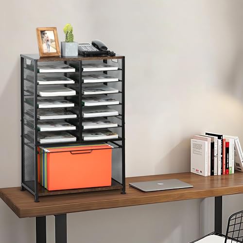 EasyPAG Rolling File Cart with 14 Slot Mail Organizer, Under Desk Storage with Hanging File Rack for Letter/Legal Folders, Mobile Filing Cabinet Printer Stand for Office Home Classroom, Black - size: 14 Slots+Hanging Rack