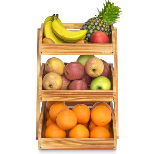 G.a HOMEFAVOR Wooden 3 Tier Fruit Basket, Brown, Pine Wood, Sturdy, Self-assembly - color: Pine Wood, size: 3-Tier