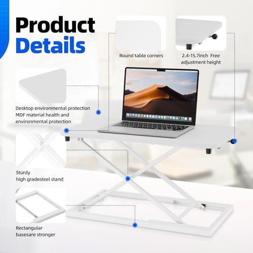 Standing Desk Converter Height Adjustable, Sit to Stand up Desk Riser Computer Workstation use in Laptop and Single Monitor Ergonomic Desktop Workstation for Home Office - White - size: White