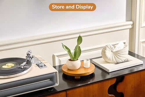 Round 9.4" Acacia Wood Decorative Tray – Farmhouse Wood Riser Pedestal Stand for Kitchen and Bathroom Decor, Counter Display, Vanity Tray (Medium, 9.4" Dia) - size: Medium: Dia 9.4"