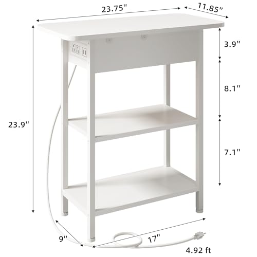 LIDYUK End Table with Charging Station, Flip Top Side Table with USB Ports and Outlets, Nightstand for Small Spaces, Bedside Tables with Storage Shelf for Living Room, Bedroom, White | Equipped with USB Ports and Outlets, Nightstand for Small Spaces, Beds
