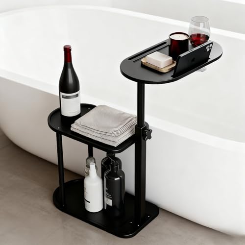 Bath Tub Tray Table, 3 Layer Freestanding Bamboo Bath Tray for Tub Bathtub & Bathroom Accessories, Spa Organizer for Tub Side Use, 8.66 x 15.74 x 34 inches