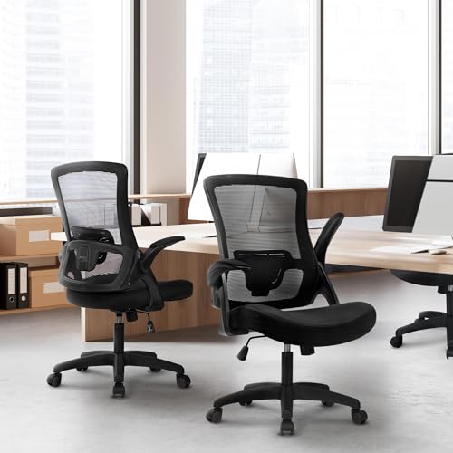 NEO CHAIR Office Desk Gaming Chair Computer High Back Mesh Seat with Rolling Wheels Ergonomic Adjustable Comfy Flip-up Armrests Lumbar Support Height for Home (Black) - color: Black