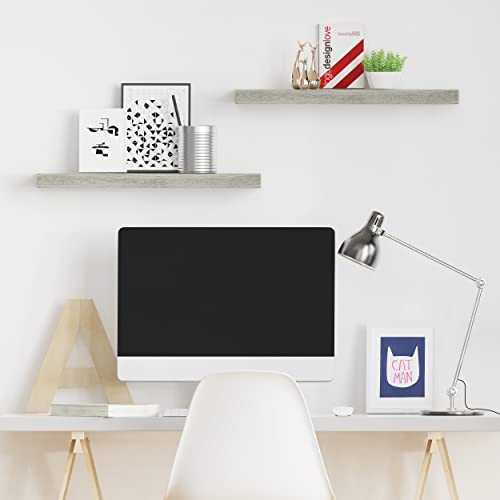 Ballucci Floating Shelves, 24" Wood Wall Shelf Set of 2, with Invisible Brackets for Bathroom, Living Room, Bedroom, Kitchen, Nursery, 6" Deep, Rustic Gray - color: Grey, size: 23.6 in (1.5)