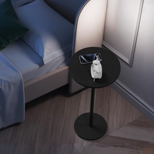 Round Small Side Table Set of 2, Drink Tables for Small Spaces Pedestal Side Table Black for Sofa, Circle End Tables for Living Room, Bedroom and Balconty - color: Black 2 Pack