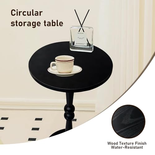 Small Side Table, Drink Table for Small Spaces, Modern Accent Table Martini Table with Solid Wood Leg, Round End Tables Living Room for Bedroom and Office (Black) - color: Black