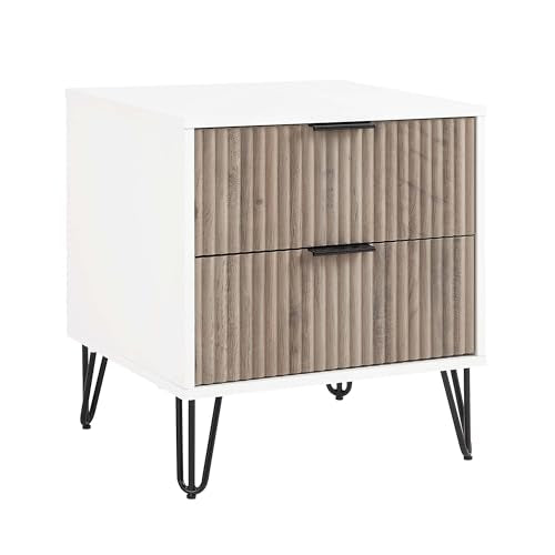 20" Sturdy Metal Legs Small Nightstand, Modern Nightstand with Textured Drawers, Storage Cabinet for Indoor Home use, Grey+White - color: Grey+white