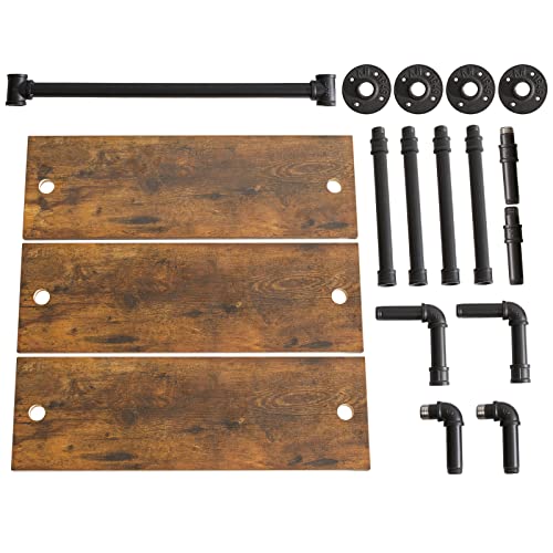 IBUYKE 3-Tiers Industrial Pipe Shelves with Towel Bar RF-TM015 | Rustic Wall Mount Bookcase,Metal Bracket Storage Wall Shelf for Bedroom, Kitchen - size: 3 Tier with Tower Bar