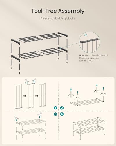 SONGMICS 2-Tier Shoe Rack for Closet, Compact Metal Shoe Organizer Shelf for Entryway, Bedroom, Small Spaces, Stackable, 11.8 x 24.5 x 12.2 Inches, Black ULSA122BH01 - size: 2 Tiers (24.5"W)