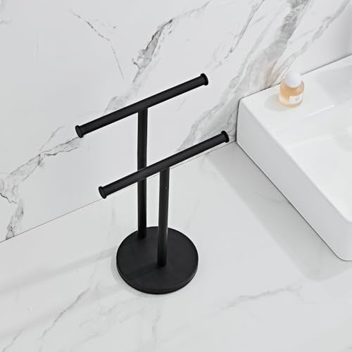 Black Hand Towel Holder Stand, Double T-Shape Hand Towel Stand Towel Rack Towel Bar for Bathroom Countertop, SUS304 Stainless Steel SHUNLI - color: Black-s