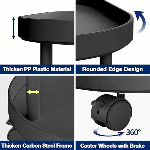 Side Table with Wheels, End Table Living Room Plastic Mobile Sofa Side Table Small Night Stand Bedroom Black - color: Black, size: 1 Pack
