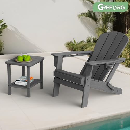 Patio Side Table, Small Rectangular HDPE Adirondack End Table for Outdoor Use in Pool, Garden, Lawn, Backyard,Grey - color: Grey