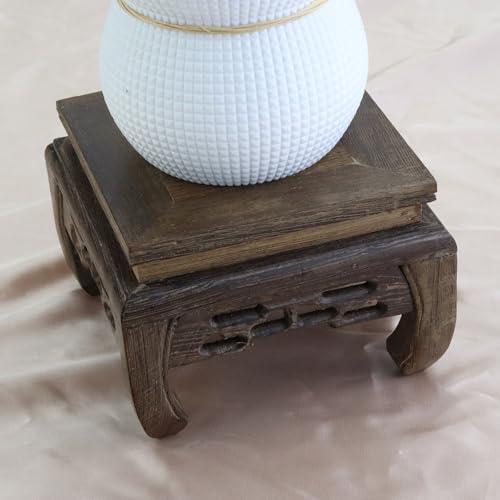 Wooden Display Stand Base Wood Carved Craft Pedestal, 4.72" x 4.72" | Traditional Wooden Base, Oriental Antique Display Riser, Square Pedestal Stands for Vase, Crystal Ball, Teapot, Flower Pot - size: Square, 4.72" x 4.72"
