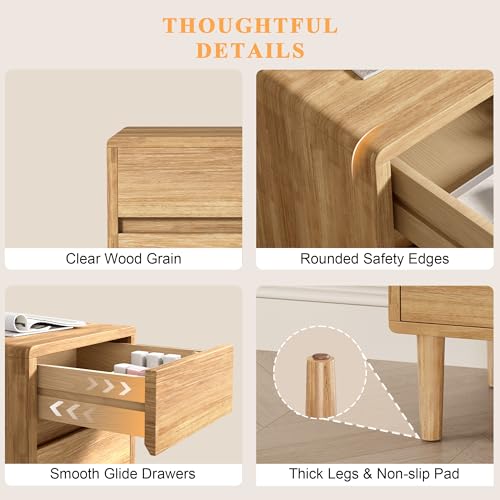 Nightstand with 3 Drawers Narrow Night Stand Solid Wood Bedside Table Mid Century Modern Nightstand Wooden End Table for Bedroom, Study, Office - color: Natural-3d, size: 15.75''×11.8''×23.62''