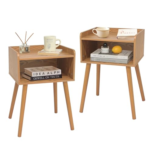 MaxSmeo Nightstands Set of 2, Mid Century Modern Side Table Bedroom with Storage, Small End Bedside Table Set of 2 with Solid Wood Legs for Living Room, Office Small Spaces (Brown) - color: 2 Pack Modern Brown