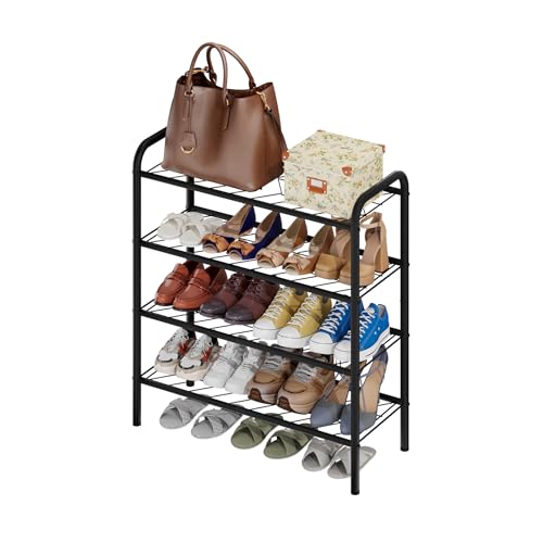 viewcare Shoe Rack for Closet, 4-Tier Small Shoe Rack for Entryway & Garage, Black Shoe Organizer Holds 10-14 Pairs, Sturdy Metal Construction - size: 4-Tier(M)