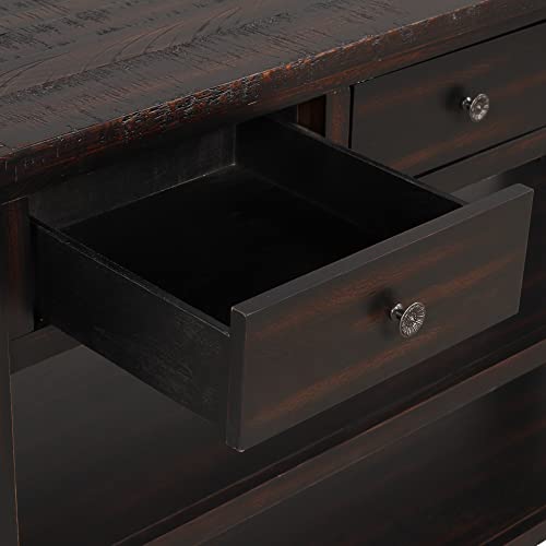 LKTART 48.8" Solid Wood Console Table for Entryway;Sofa Table with Storage | Distressed Black Real Wood Farmhouse Console Table with Drawers;Entry Way Table for Living Room,Foyer,Hallway;Easy Assembled - color: Black Espresso