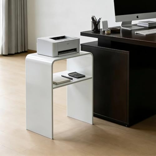 White Acrylic 2-Tier End Table – 23.6”H Modern Nightstand with Shelf, Sturdy Bedside Storage for Bedroom, Living Room, Home Office, No Assembly Required - size: white