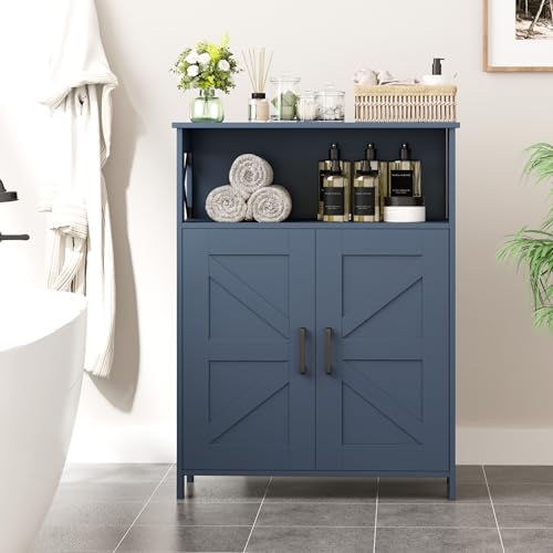 Homhedy Farmhouse Bathroom Storage Cabinet with 2 Doors, Toilet Paper Cabinet with Adjustable Shelf, Small Bathroom Cabinet for Kitchen/Laundry/Living Room, 11.8 x 23.6 x 31.5 Inches, Blue - color: Blue