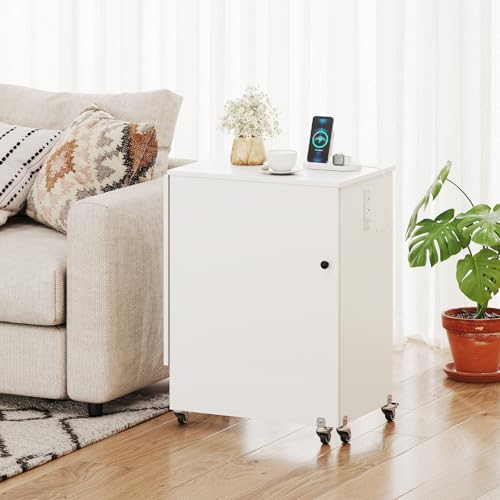 Giantex Folding Sewing Table with Charging Station, Storage Trays & Shelf | Rolling Craft Table with Lockable Wheels, Foldable Sewing Machine Cabinet Desk for Small Spaces, Dorms, White - color: White
