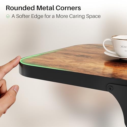 Kitstorack Ultra Stable & Durable End Table, Ajustable Height C Shaped Side Table for Couch, Sofa Side Table with Thickened Metal Frame for Living Room, Bedroom, Rustic - color: Brown
